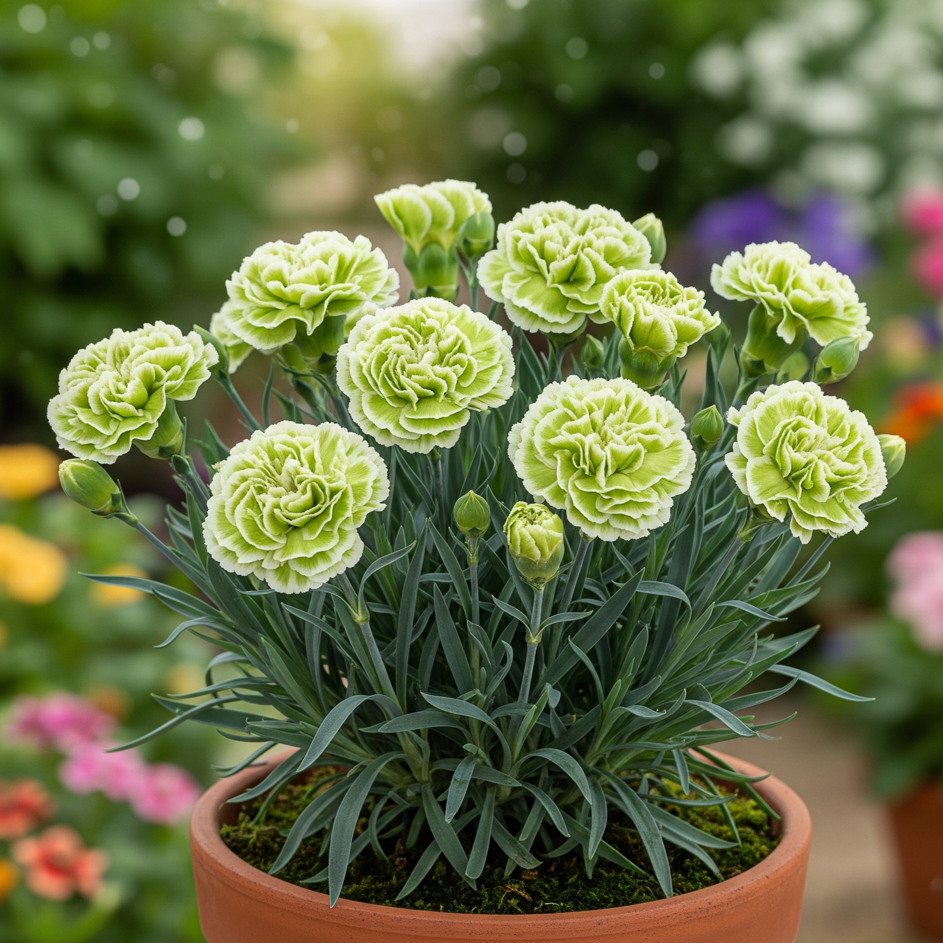 Garofano Verde-Bianco – 50 Semi – Fiore Decorativo, Alta Qualità, Pianta Tropicale, Ideale per Giardino, Non-GMO
