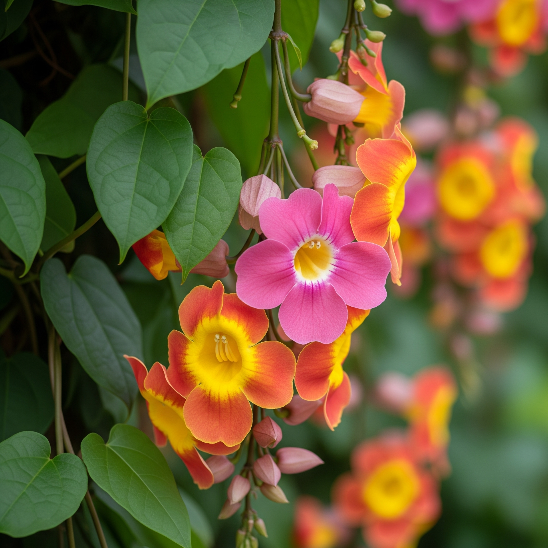 Thunbergia Rampicante Mix – 30 Semi – Rustica Rampicante Facile, Rigogliosa, Numerosi Fiori Giallo Intenso, Centro Nero.