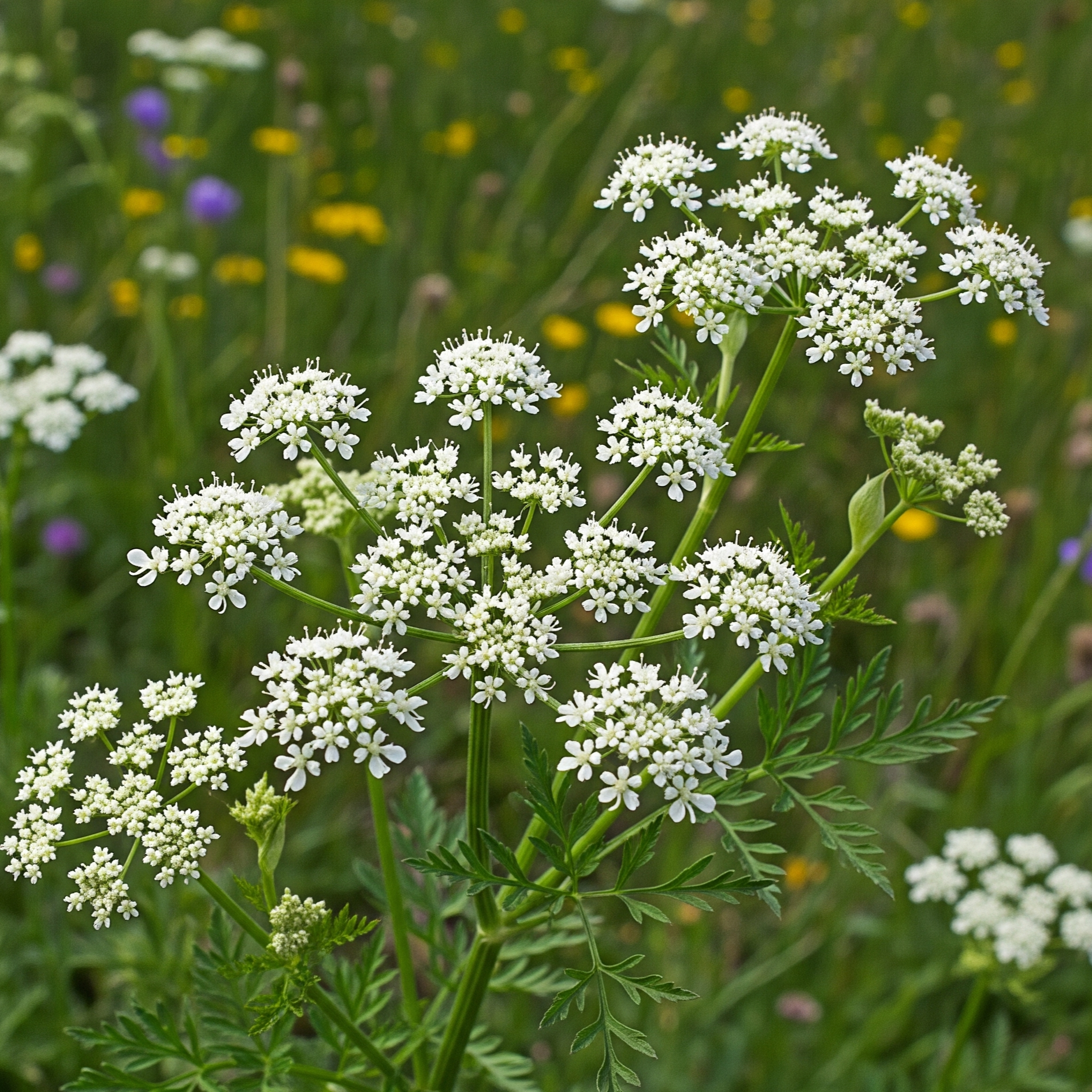 Tordylium – 30 Semi – Foglie Ovali Lievemente Dentellate, Usate in Cucina, Fiori Ombrello Petali Bilobati Bianchi.