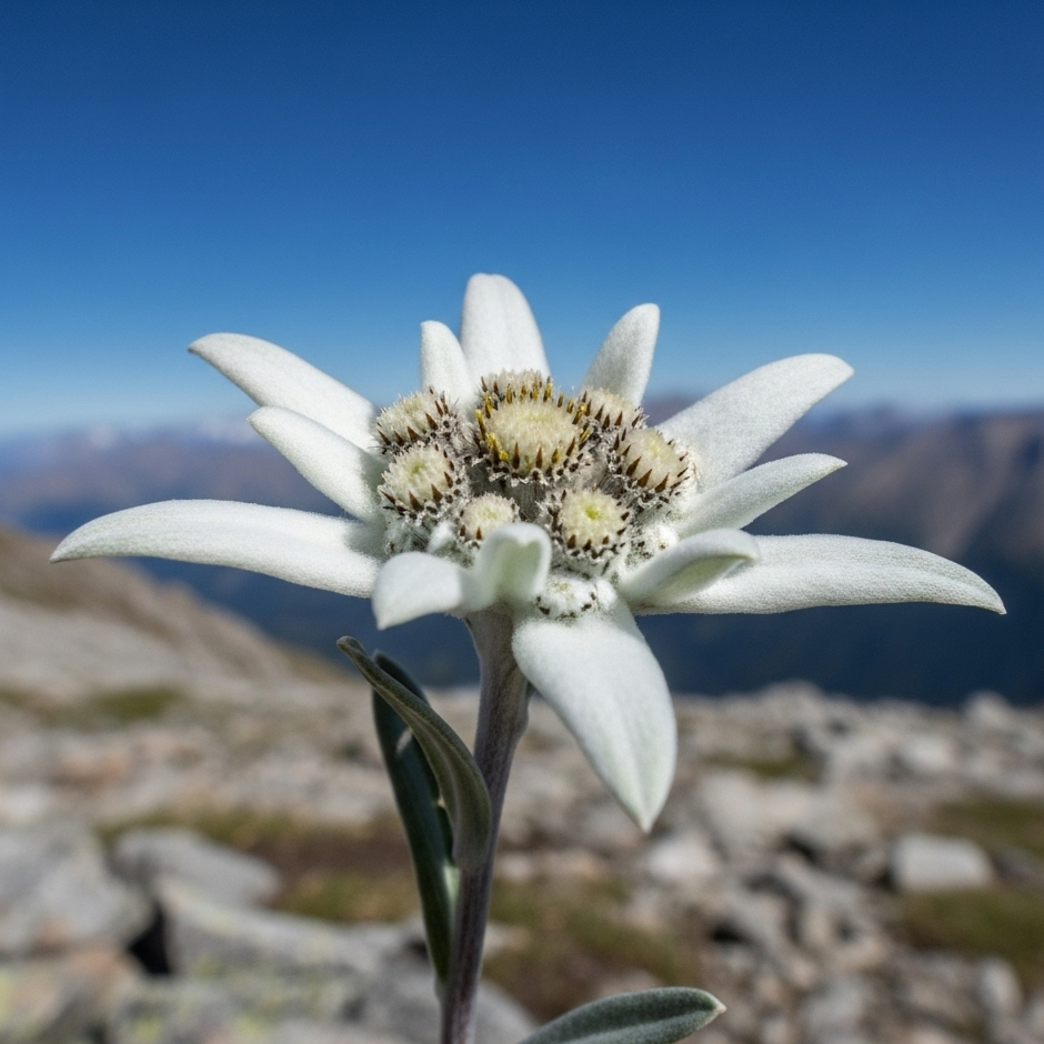 Stella Alpina – 30 Semi – Foglie Lanceolate Verde-Grigio, Pianta Lanuggine Biancastra, Fiori Piccoli Caratteristici.